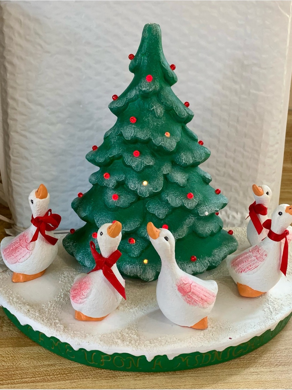 Vintage Ceramic Christmas Tree Centerpiece with Geese - grannycore cottagecore
